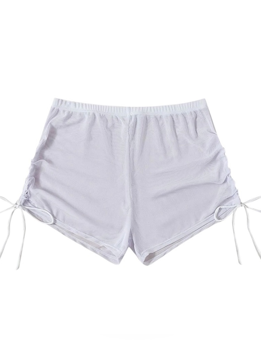 White Mesh Swim Cover Up Shorts Ruched Drawstring Beach XL